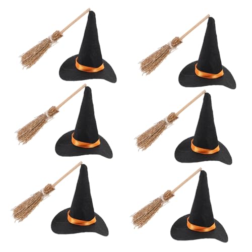 Mini chapeaux de sorcière et balais en bois pour décoration Halloween créative