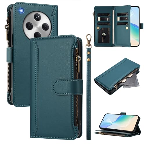 Rfvzubemok Compatible with Oppo Find X8 Pro 5G,Compatible with Oppo Find X8 Pro 5G Cover,Flip Kickstand Double Card Slots Zipper Wallet Case Green