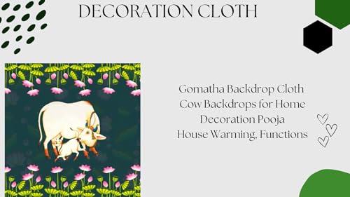 Image of Cow Backdrop Cloth Decoration| Cow Backdrops for Home Decoration Pooja House Warming, Functions (pichwai Backdrop Cloth for Decorations 8x8 feet Dark Green) (Knit Fabric) pongal Decorations backdrops
