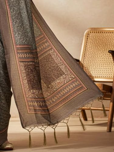 Image of AKHILAM Women's Shimmer Pashmina Silk Abstract Printed Saree With Unstitched Blouse Piece (BBABY7502 AI Parent)