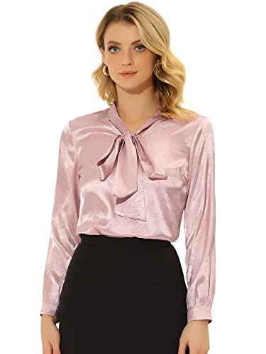 Allegra K Tie Neck Top for Women's Work Long Sleeve