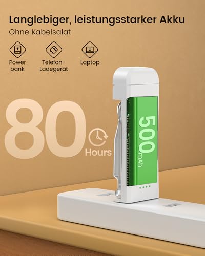 Glocusent Leselampe Buch Klemme, Augenschonende Leselampe mit 3 Farben & 5 Helligkeiten, 80 Stunden Dauer Wiederaufladbare Leselicht, Buchlampe zum Klemmen für Kinder, Buchliebhaber (Altweiß) – Bild 5