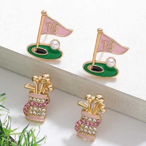 2 Pairs of Golf Earrings Studs Sets for Women, Fashion Sports Earring Studs Stackable Golf Jewelry for Women Game Day Earrings Outfits Gifts2