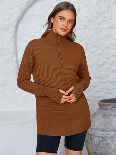 Image of PRETTYGARDEN Womens Long Sleeve Quarter Zip Pullover Sweater