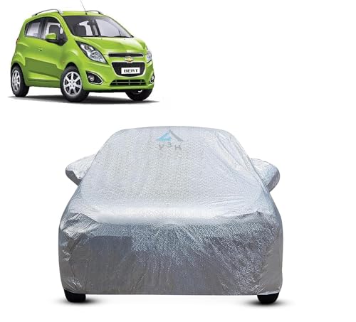 Image of 100% Waterproof Car Cover Compatible with Chevrolet Beat (Model : 2009-2013) Custom Fit Body Covers with Mirror Pockets | Color : Metalic Silver