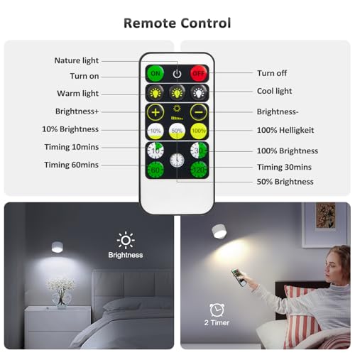 Image of Racokky LED Wall Lights 2 Pcs with Remote, Wall Sconces Lamp 3000mAh Rechargeable Battery Operated, 3 Color Temperatures & Dimmable Magnetic 360 Rotation Cordless Light for Bedroom Reading(White)