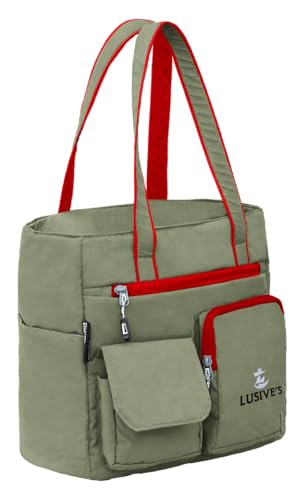 Image of Lusive's Double Pocket Handbag for Women: Stylish, Ideal Companion for Work, Travel, Polyester Material, Spacious 10-liter Capacity, 6 Pockets. (Black & Grey)