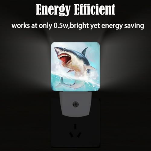 Image of Great White Shark Night Light,Plug Into Wall for Boys Girls Bedroom Decorative Square Night Light Lamp 0.5w Sleep Friendly