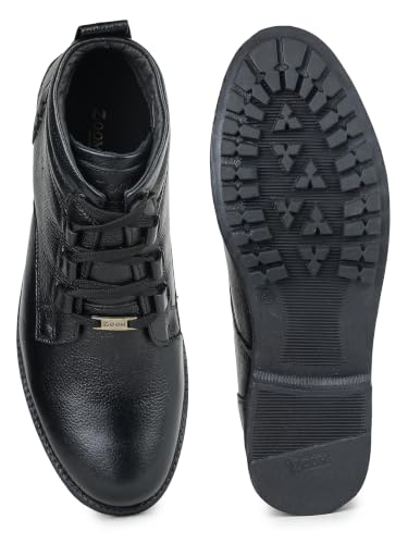 Image of Zoom Shoes A-4691 Men's Genuine Leather High Ankle Boots | Stylish Lace-Up Design | Cushioned Insole for Comfort | Durable & Trendy for Everyday Wear