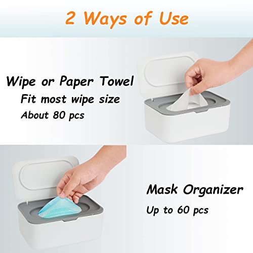 Wipes Dispenser With 2 Portable Wipe Cases, Wipe Holder For Baby & Adult, Seposeve Refillable Wipe Container, Keeps Wipes Fresh, One-Handed Operation. Easy Open/Close Wipes Pouch Case, (Grey) #TOP5