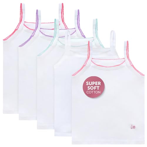 Feathers Girls Undershirts Tagless Camisoles - 5 pk Super Soft Cotton Cami Girls Tank Tops (Size 10, Multicolored)