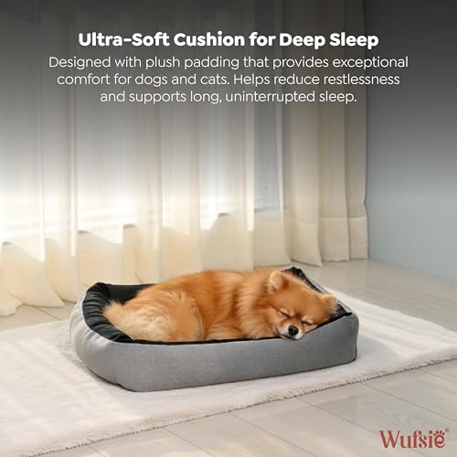 Image of Reversible Rectangle Dog Bed | Small 50 X 65 Cm Pet Bed for Puppies and Cats | Premium Velvet, Washable Fabric | Soft Sofa-Style Bed for Dog with Thick 15 Cm Insert | Black & Grey