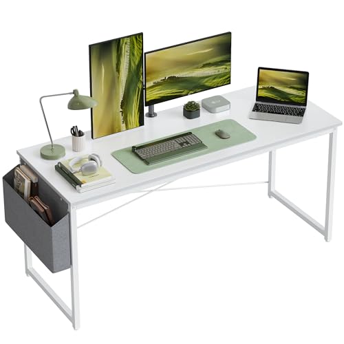 Image of Cubiker Computer Desk, Home Office Writing Study Desk, Modern Simple Style Laptop Table with Storage Bag (63 inch, White)
