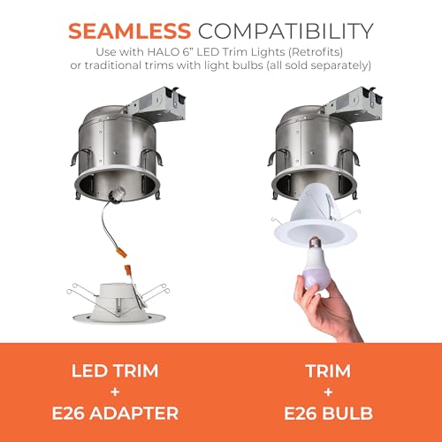 HALO H27 6” Shallow Recessed Lighting Housing for Residential & Commercial Remodel w/Socket Base, IC Rated, AIR-TITE - H27RICAT - image 4