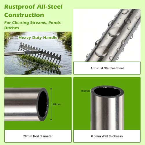 Rastrillo metálico resistente 63" para jardín y césped miniatura 4