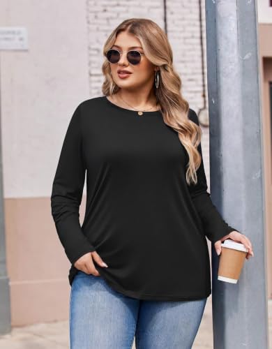 Image of IN'VOLAND Womens Plus Size Long Sleeve Shirts Crew Neck Basic Tee Fall Tops | Lightweight T-shirts Casual Blouses Fall Outfits