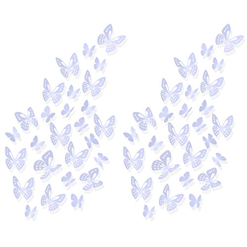 Luxbon 100x (Violet) 3D Papillons Sticker Mural Autocollants Réfrigérateur Aimant Décor Artisanale Bricolage pour Chambre de Bébé Salon TV Salle de Séjour avec adhésif Double-Face