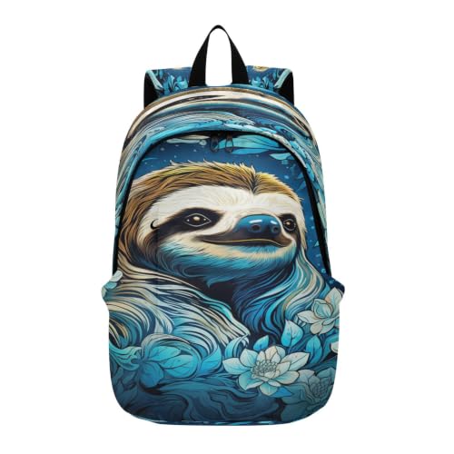 Sac à dos bleu fleur abstraite léger et portable pour la randonnée et le voyage