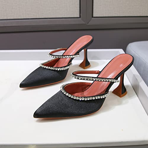 Arqa Heeled Mules for Women Rhinestone Strappy Sandals Slingback Pointed Toe Stiletto Wedding Pumps4