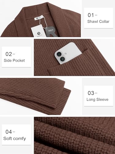 Image of Runcati Mens Shawl Collar Long Cardigan Casual Knit Open Front Sweater Fall Winter Thermal Cardigan Sweater