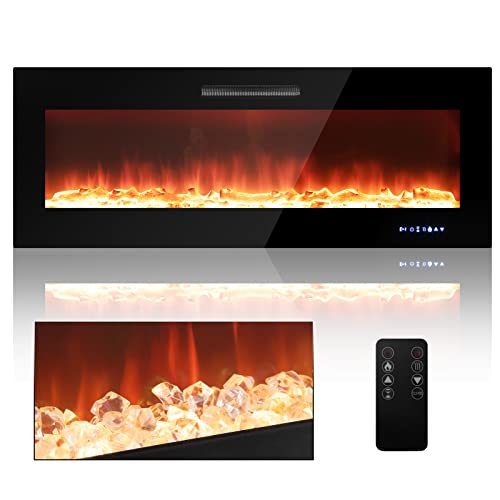 Tangkula 50 Inches Electric Fireplace Insert, Recessed and Wall Mounted 5,000 BTU Electric Fire Place,with 2 Heat Settings, 0.5-12H Timer, Dual Control, 9 Flame Colors & 5 Flame Brightness