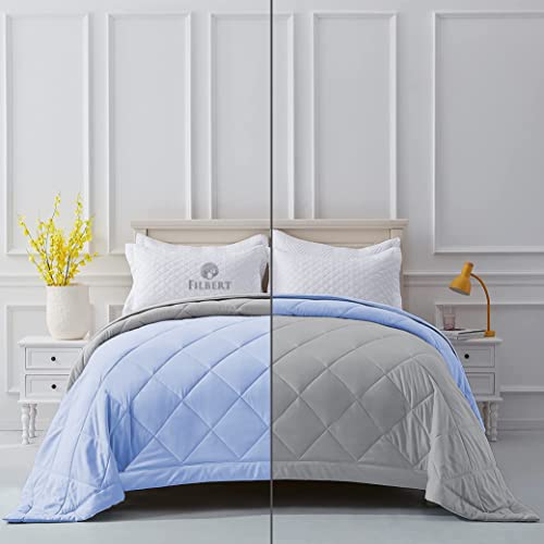 Image of Filbert Reversible Microfiber 250 GSM Diamond Stitch Double Bed Comforter Blanket for All Season Light Weight (92 inch x 106 inch Inches /233cm x 269cm) - Comforter King Size|Silver /Sky Blue