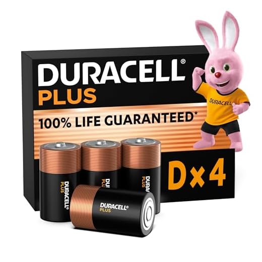 Duracell Plus pilas D (pack de 4) - Alcalinas 1,5 V - 100 % de duración garantizada - Fiabilidad para dispositivos cotidianos - Embalaje sin plástico - 10 años de almacenamiento - LR20 MN1300