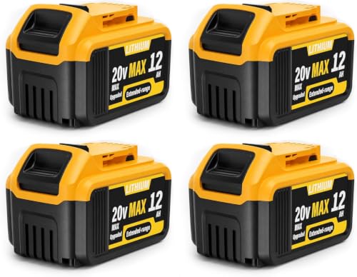 4PCS 12000mAh Replacement for DeWalt 20V Max Battery - Compatible with DCB200, DCB201, DCB204, DCB205, DCB206, DCB207 - High-Capacity Lithium-Ion Battery for DeWalt 20V Cordless Power Tools & Chargers