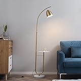 HOMCOM Lámpara de Pie Vintage con Mesa Auxiliar Casquillo E27 Máx. 40W y Interruptor de Pie para Salón Dormitorio Estudio 30x44x177 cm Dorado