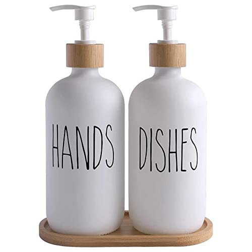 Hniuyun Glass Soap Dispenser Set of 2, Glass Soap Dispenser Bottle with Pump