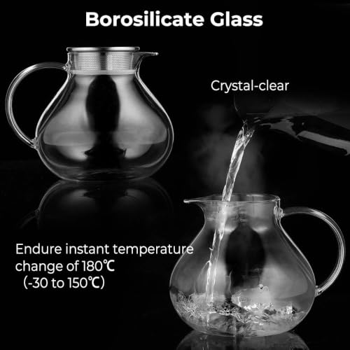 ecooe 1400 ml Teekanne aus Glas mit 2 in 1 Sieb Deckel, Teekanne aus Klarglas, hitzebeständig, Blumen-Teekanne aus Borosilikatglas… – Ansicht 4