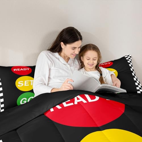 Image of Feelyou Kids Checkered Flags Comforter Set Full Size, Race Sports Bedding Set Karting Road Duvet Insert Boys Girls Teens Bedroom Decor Bed Set 3Pcs