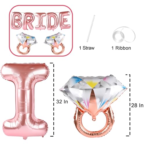 Image of Large Bride Balloons Rose Gold with 2 PCS Ring Balloons for Bridal Shower Bachelorette Engagement Party Decorations