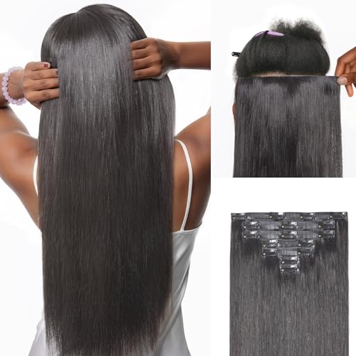 LUVME 0.59mm Zero Trace Invisible Clip in Hair Extensions, Silky Straight 7 Pcs 100g 18 Inch, 100% Real Human Hair Clip Ins, Seamless Invisible Weft with Soft Silky Movement for Work & Travel