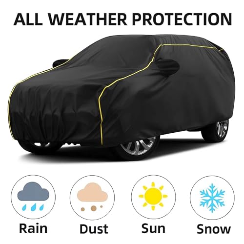 Image of Sulfar 100% Water Resistant Car Body Cover Compatible with Mirror for BMW Countryman Coupe (Triple Stitched, Full Bottom Elastic, Black Taffeta with Yellow Piping)