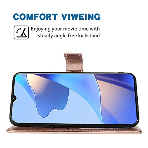 Fdcwtsh Compatible With Oppo A16/A16S/A54S Wallet Case Wrist Strap Lanyard And Leather Flip Card Holder Stand Cell Accessories Mobile Folio Purse Credit Phone Cover For Cph2273 Women Men Rose Gold #TOP2