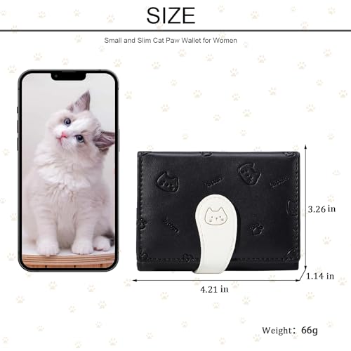 Sunwel Fashion Girls Wallets Kitten Embossed Cute Wallet with Cat Print Small Wallet with ID Credit Card Slots for Women (BLACK)3