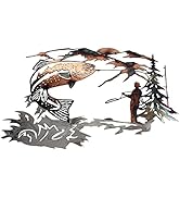 CREATCABIN Métal Mur Art Jardin Poissons Tenture Murale Animaux Pêche Montagnes Arbres Rivières A...