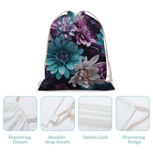 Purple And Teal Flowers Drawstring Backpack Sport Gym Bags Yoga Shopping Travel Casual Daypacks for Women Men4