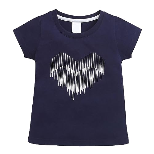 Image of Hopscotch Girls Cotton Heart Print Slim-Fit T-Shirt in Blue Color