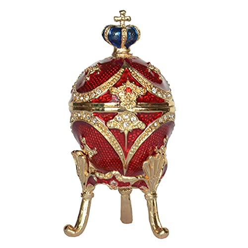 MIXDOM Faberge Egg Trinket Box - Easter Egg Collectible, Jewelry Box Hand Painted Decorative Box with Hinged Lid Ring Earring Holder (Red)