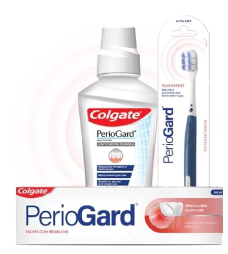 Colgate Peppermint Ice PerioGard Gum Protection Toothpaste 90g and MouthWash 250ml with Perioguard Toothbrush (Complete Oral Care)
