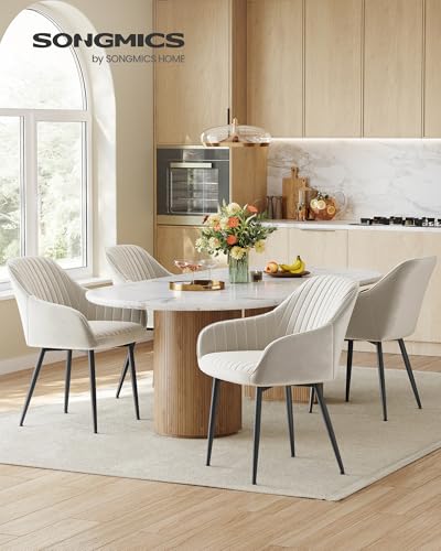 SONGMICS Esszimmerstuhl, Küchenstuhl, Sessel, Samt, Polsterstuhl mit Armlehnen, Loungesessel, bis 120 kg belastbar, Metallbeine, für Esszimmer, Küche, cappuccinobeige LDC087W01