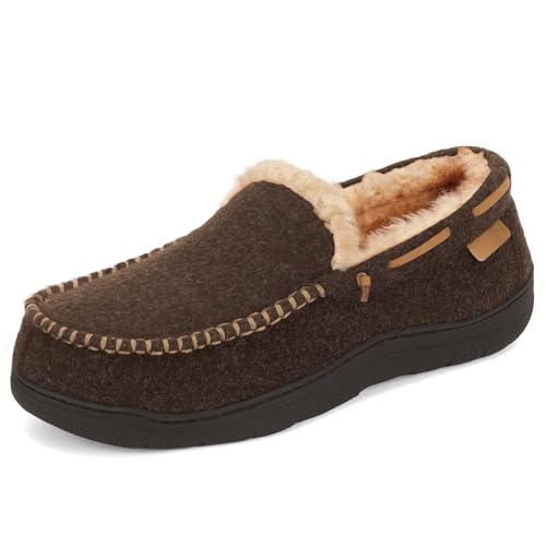 Zigzagger Mens Moccasin Slippers Memory Foam House Shoes Indoor and Outdoor Warm Loafer Slippers Felt Coffee 11 M US