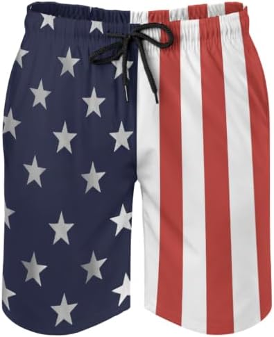 Mens American Flag Swim Trunks with Compression Liner 4th of July Patriotic Bathing Suit Quick Dry 2 in 1 Board Shorts - Image 2