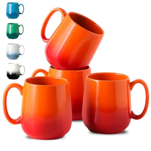 Hasense Ceramic Coffee Mugs, 15 Ounce Coffee Mugs Set of 4, Large Latte Mug for Home and Office, Large Coffee Cups for Coffee Cocoa Latte Americano Tea Mike - Gradient Orange