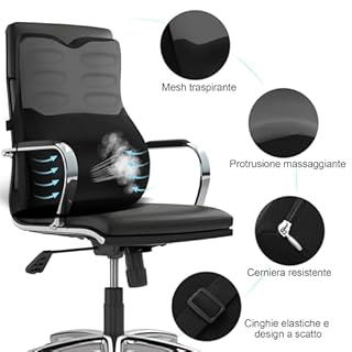 Quirlig Cuscino Lombare Auto, Cuscino Lombare Sedia Ufficio Ergonomico, Cuscino Schienale Auto, Supporto Lombare per Auto, Ufficio, Casa, Nero