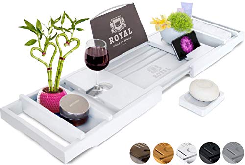 ROYAL CRAFT WOOD Bamboo Bathtub Caddy Tray with Wine and Book Holder