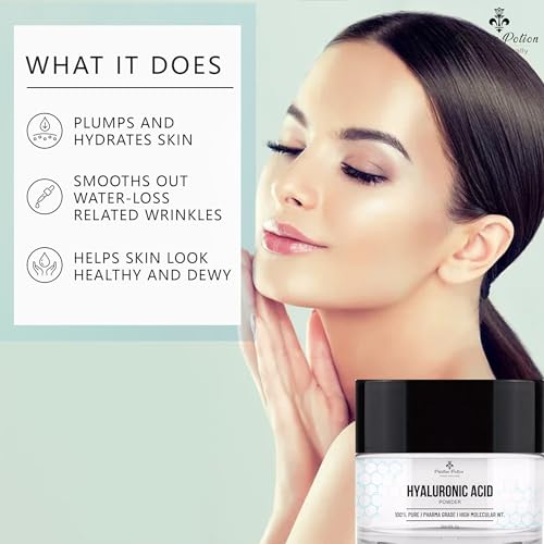 Image of Pure Hyaluronic Acid Serum Powder | 100% NATURAL | High Molecular Weight (800KDA) | Pharma Grade | Intense Hydration, Glowing Skin & Fine Lines | Makes 500 ml of anti aging Hyaluronic Acid serum For Women & Men with Dry, Normal & Oily Skin -5 g