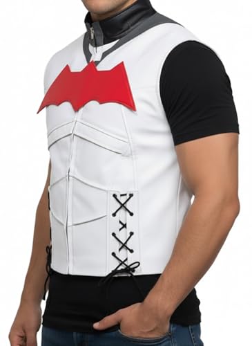 Image of Black Hood Bat Jacket and Vest - Red Hooded Leather Jacket 2 in 1